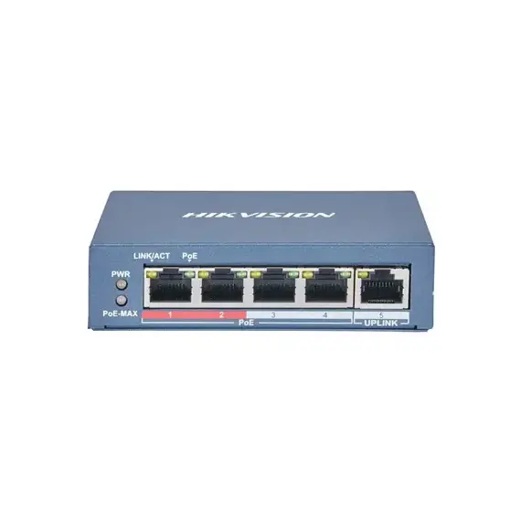 Switch POE Hikvision DS-3E0105P-E(B) de 4 Puertos Ethernet Rápidos sin Gestión, Categoria: Red y Transmisión