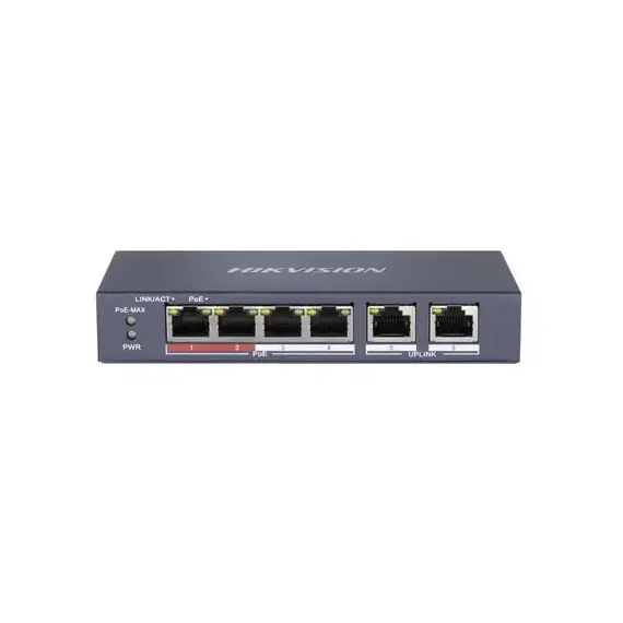 Switch POE Hikvision DS-3E0106P-E/M L2 6 Puertos 4/100 Mbps Poe Y 2/100 Mbps Ethernet Poe