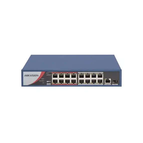 Switch POE Hikvision DS-3E0318P-E/M(B), 16 Puertos Rj45 10/100mbps Poe 130w Metalico