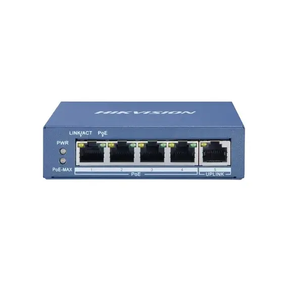 Switch Gigabit Poe Hikvision DS-3E0505P-E/M de 4 Puertos PoE+ y 1 Puerto Uplink