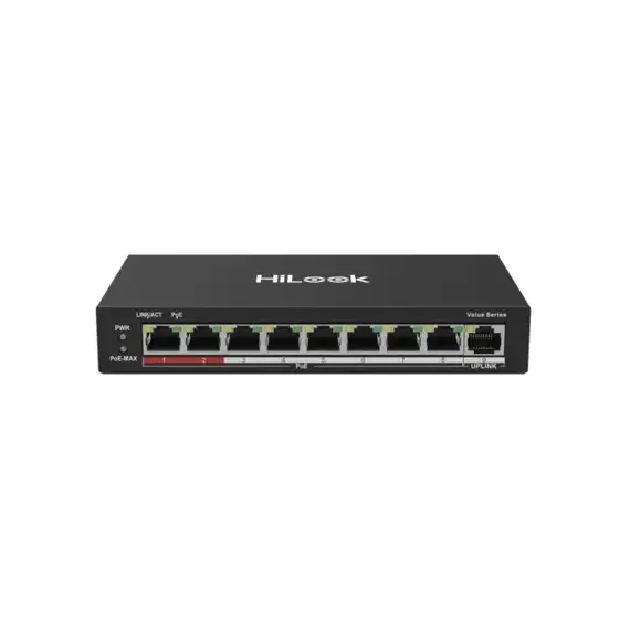 Switch PoE Hikvision NS-0109P-60(B), 8 Puertos 100 Mbps, Protección contra Sobretensiones, 60 W de Presupuesto de Potencia PoE